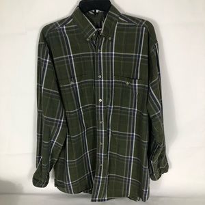 Wrangler Shirt Mens Large Long Sleeve Plaid Checkered Blue Green Button Up